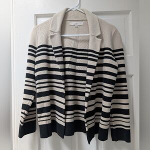 LOFT Black & White Striped Open Front Knit Cardigan Blazer Women’s Medium